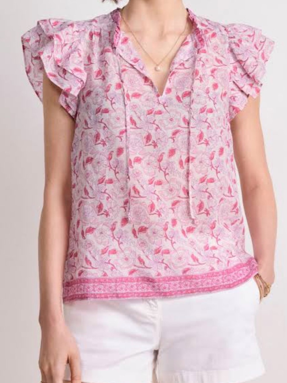 Vineyard Vines Print Ruffle Sleeve Top Size Small Floral Boho Lightweight Blouse